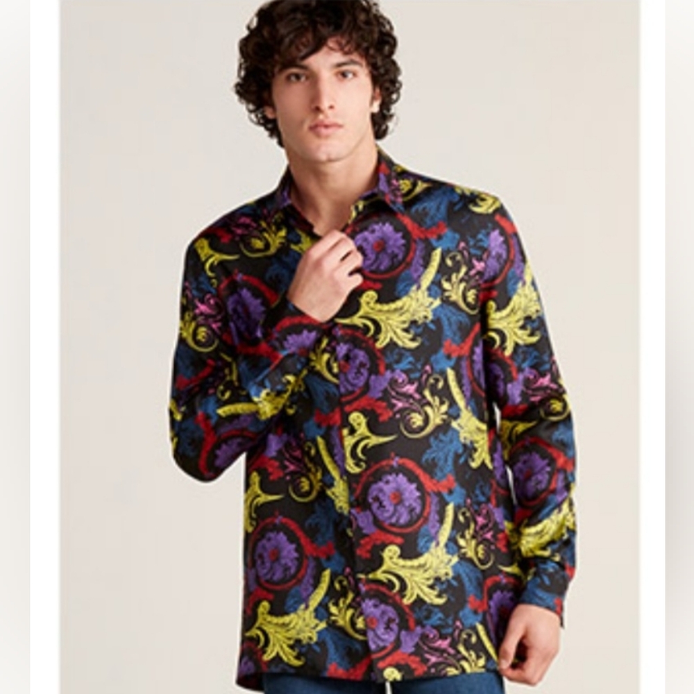 GS BOGOSSE MEN'S BAROQUE FLOER PRINT SHIRT SIZE LARGE NWT